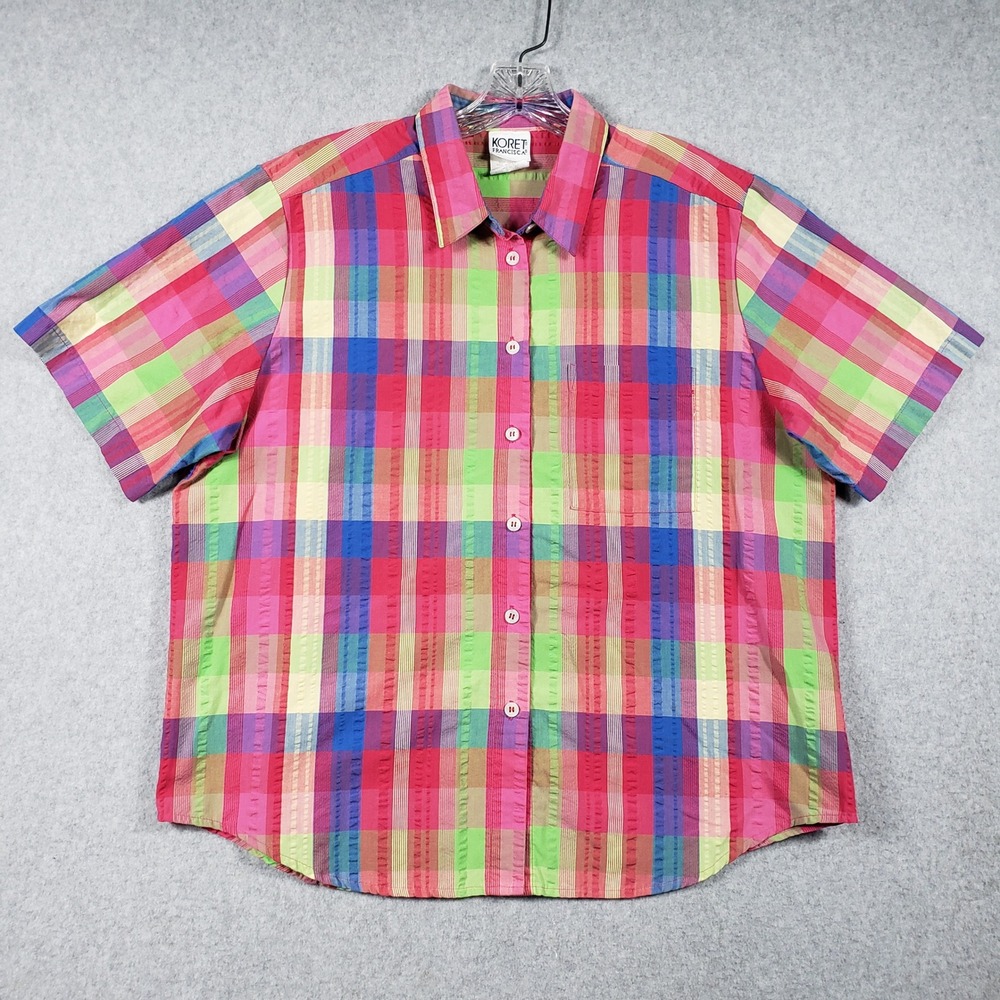 Vintage Koret Francisca Plaid Shirt XL Button Down Cottagecore Coastal Grandma